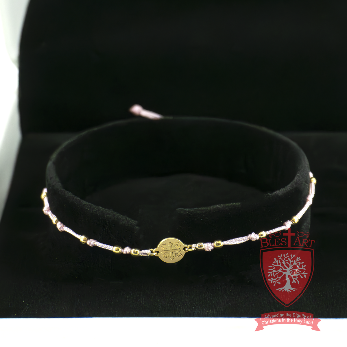 Seraphic Gold-Plated Cross Bracelet with White Beads