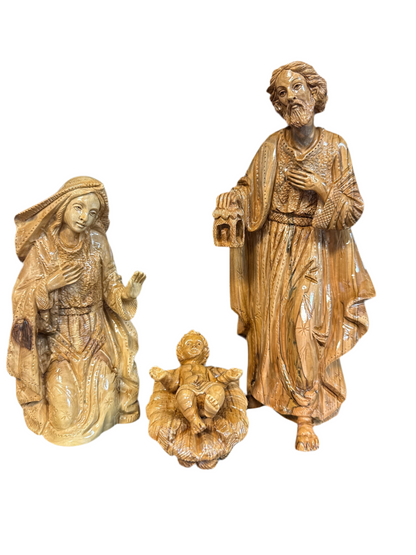 Deluxe Olive Wood Nativity with Realistic Figures, Music Box & Incense – Hand-Carved in Bethlehem