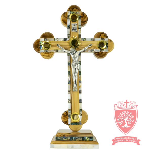 Roman Cross with Abalone and mother of Pearls Sea shells