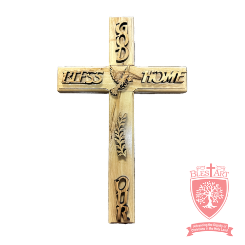 Latin Cross, God Bless Our home, Size: 9.8"/25 cm.