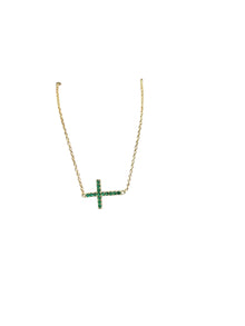 Gold Plated Green Crystal Cross Necklace