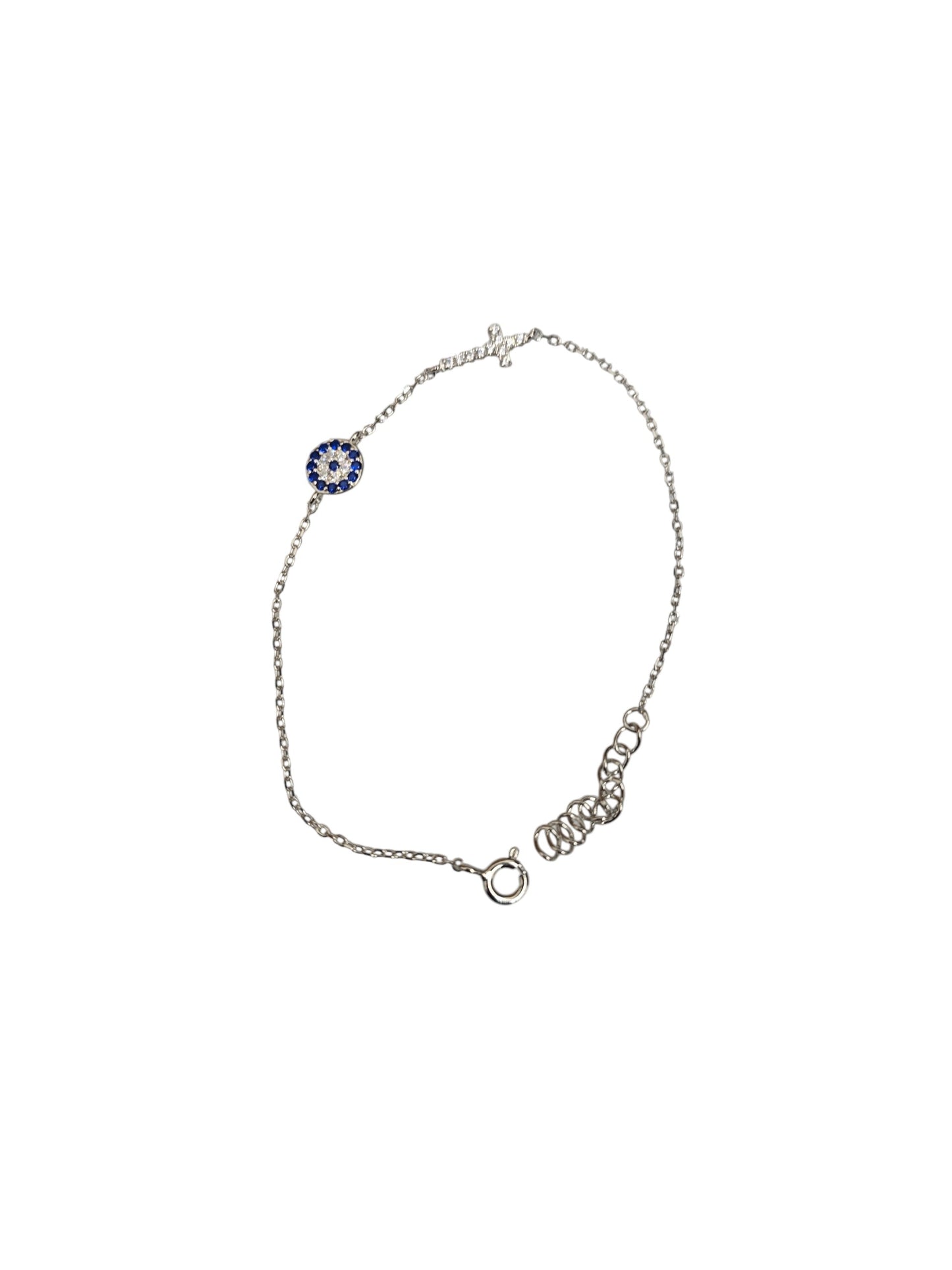 Silver Plated Evil Eye & Cross Bracelet