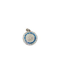 Silver Plated Blue Opal Round Pendant Necklace