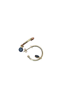 Gold Blue Stone Hoop Earrings