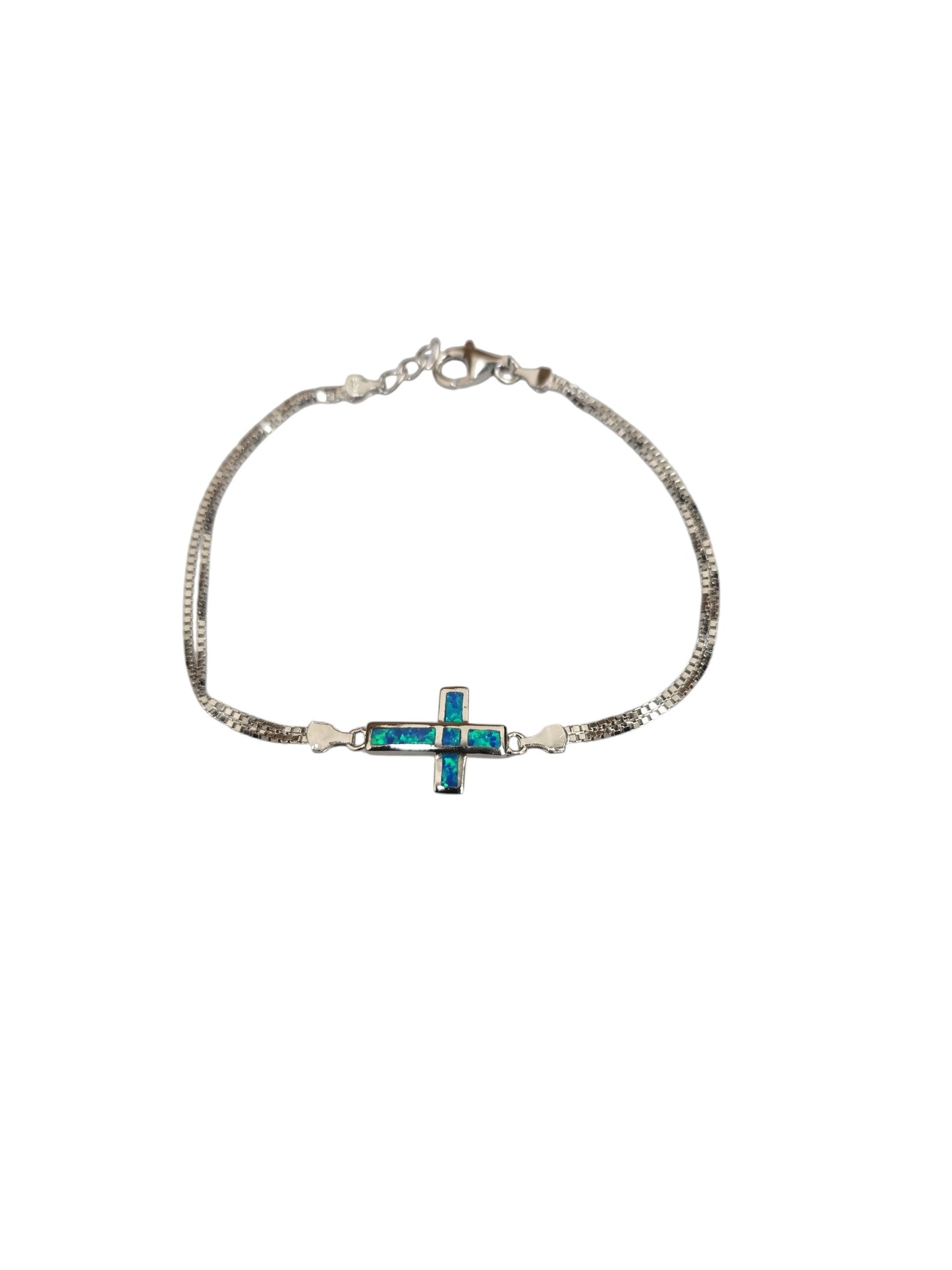 Silver Plated Opal Cross Bracelet