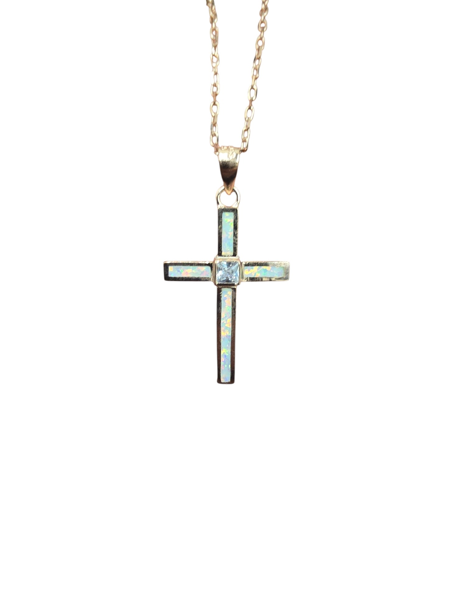 Gold Plated Opal Cross Necklace