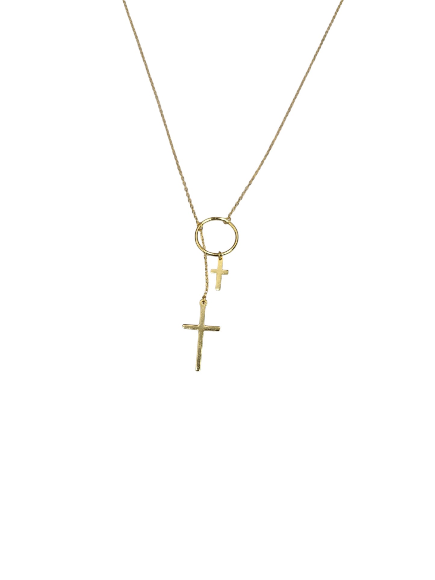 Gold Plated Double Cross Ring Necklace