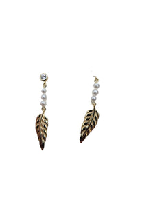 Gold Pearl Leaf Drop Earrings