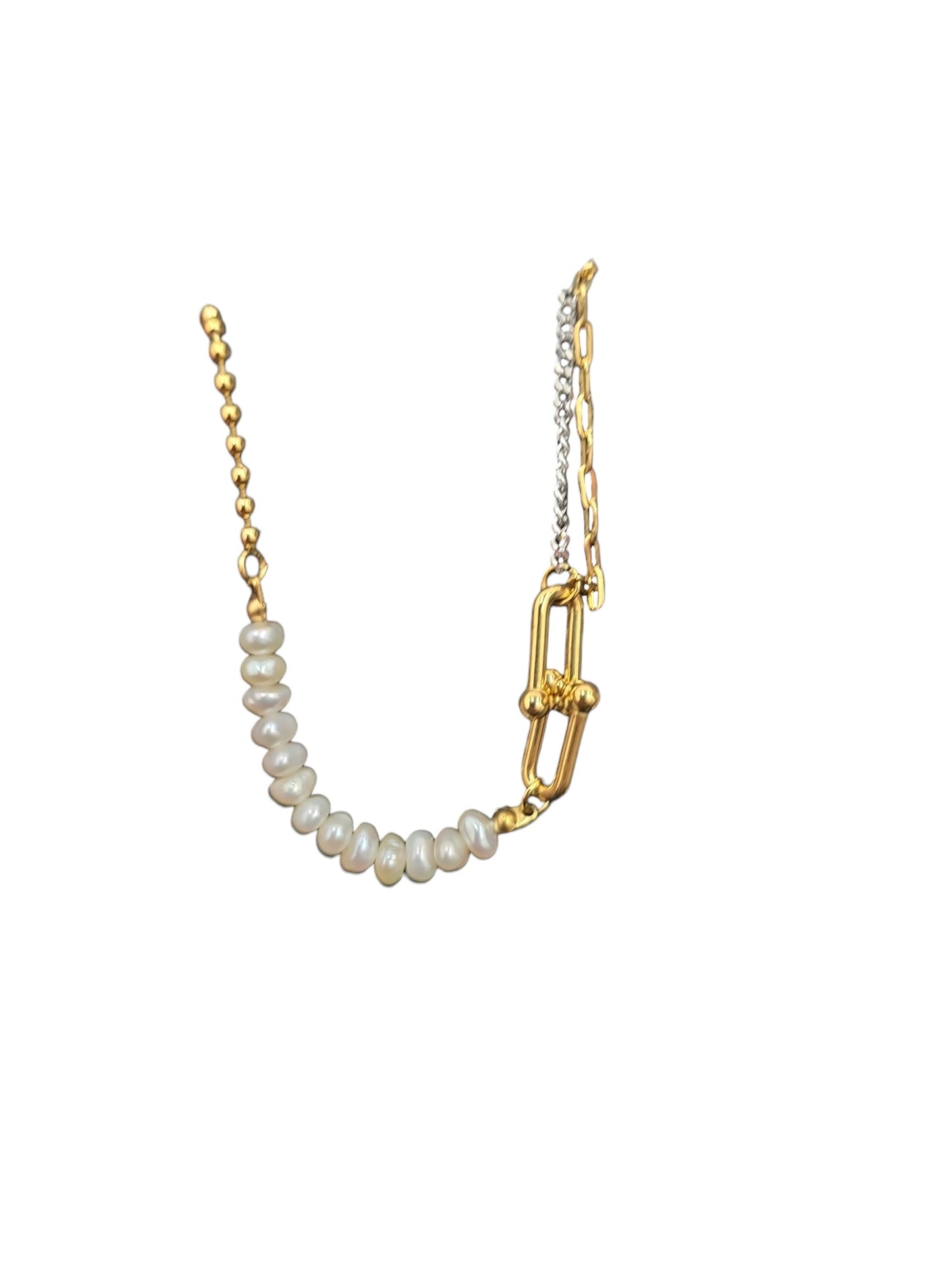 Gold Plated Pearl Link Necklace