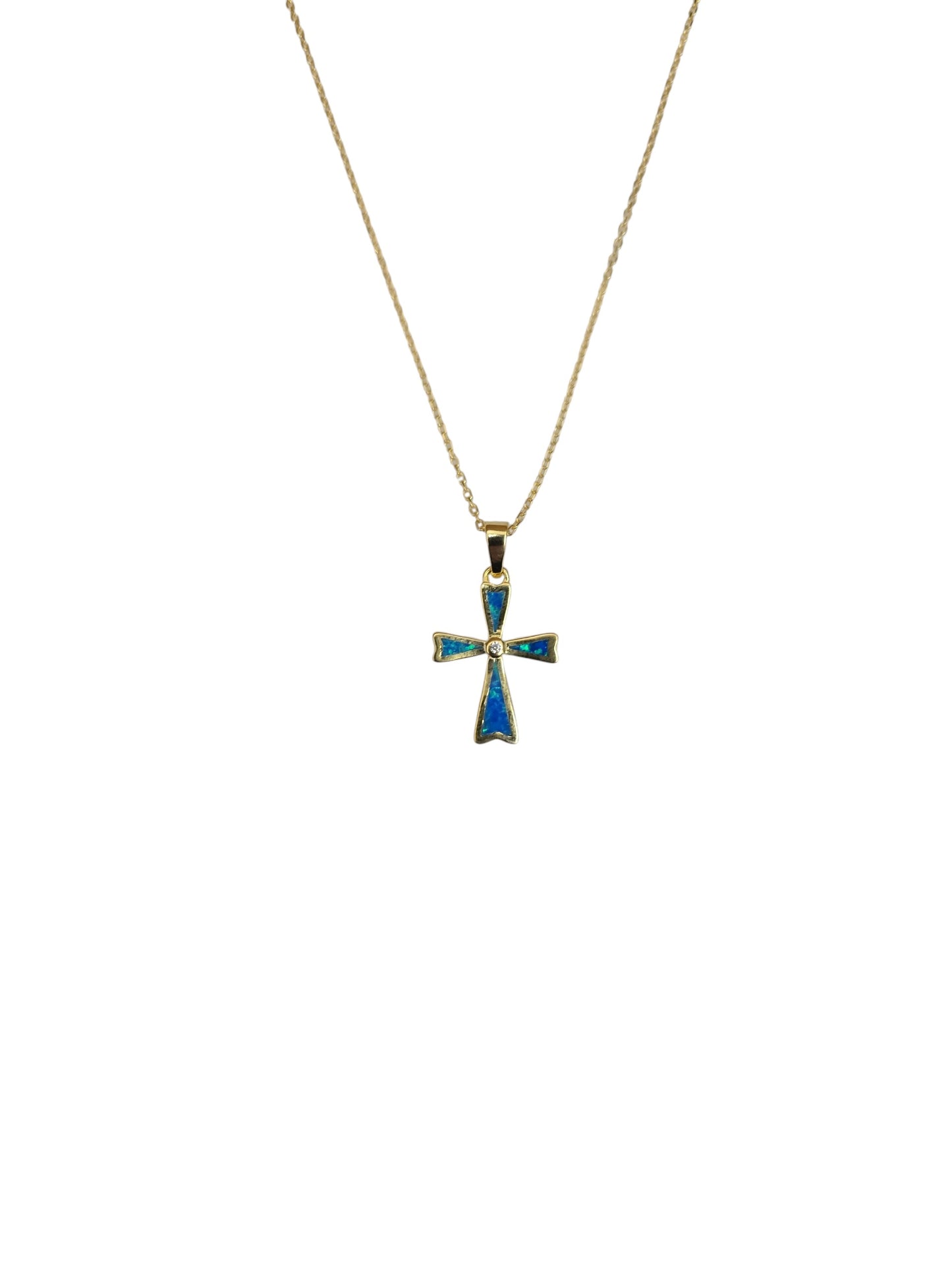 Silver Plated Blue Opal Maltese Cross Pendant
