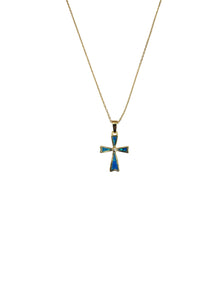 Silver Plated Blue Opal Cross Pendant