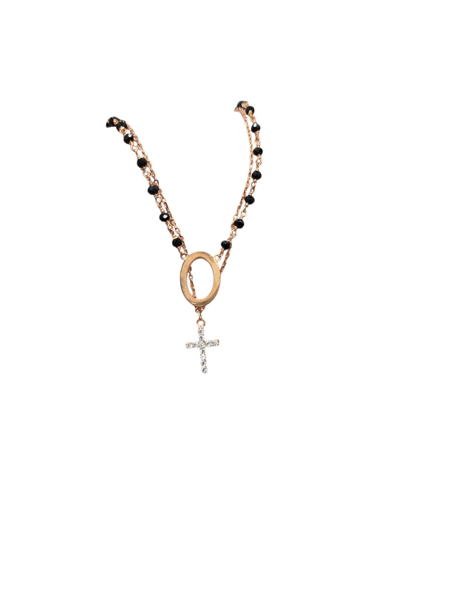 Gold Plated Oval Cross Drop Necklace