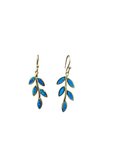 Gold Blue Leaf Drop Earrings