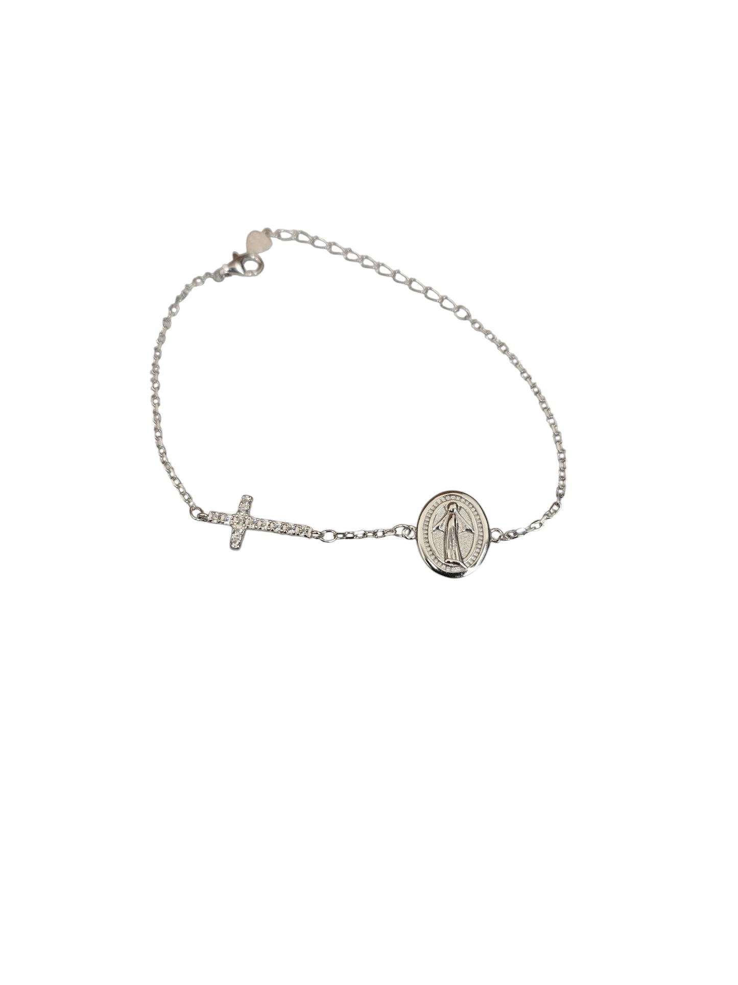 Silver Plated Cross & Miraculous Medal Bracelet