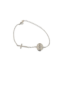 Silver Plated Cross & Miraculous Medal Bracelet