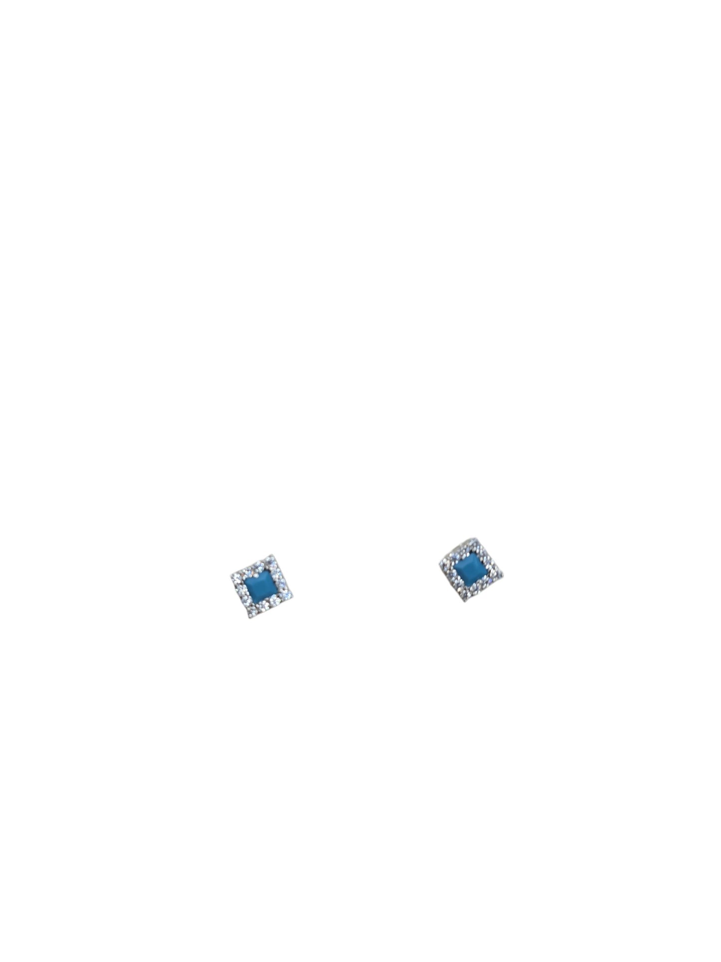 Blue Square Crystal Stud Earrings