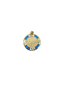Gold Blue Opal Disc Pendant Necklace