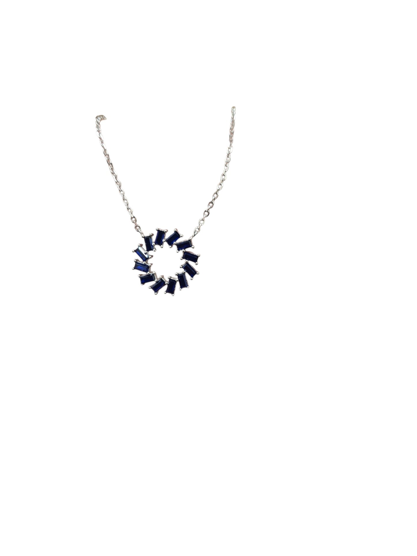 Silver Blue Crystal Circle Necklace
