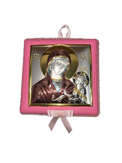 Musical Virgin Mary Baptism Icon – Silver Plated Cradle Hanging (Multiple Styles)