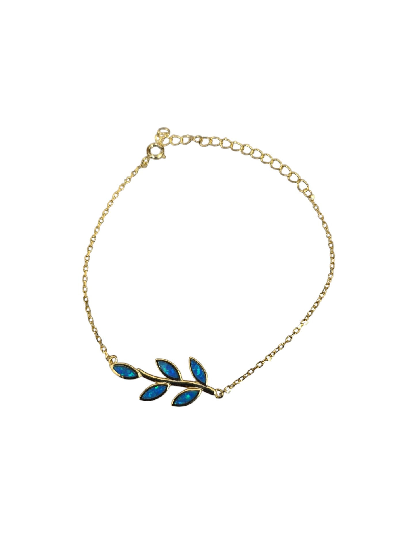 Gold Plated Branch Bracelet with Blue Opal Leaves