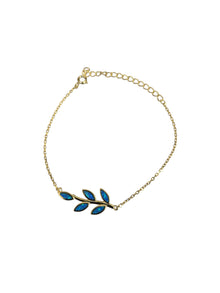 Gold Plated Branch Bracelet with Blue Opal Leaves
