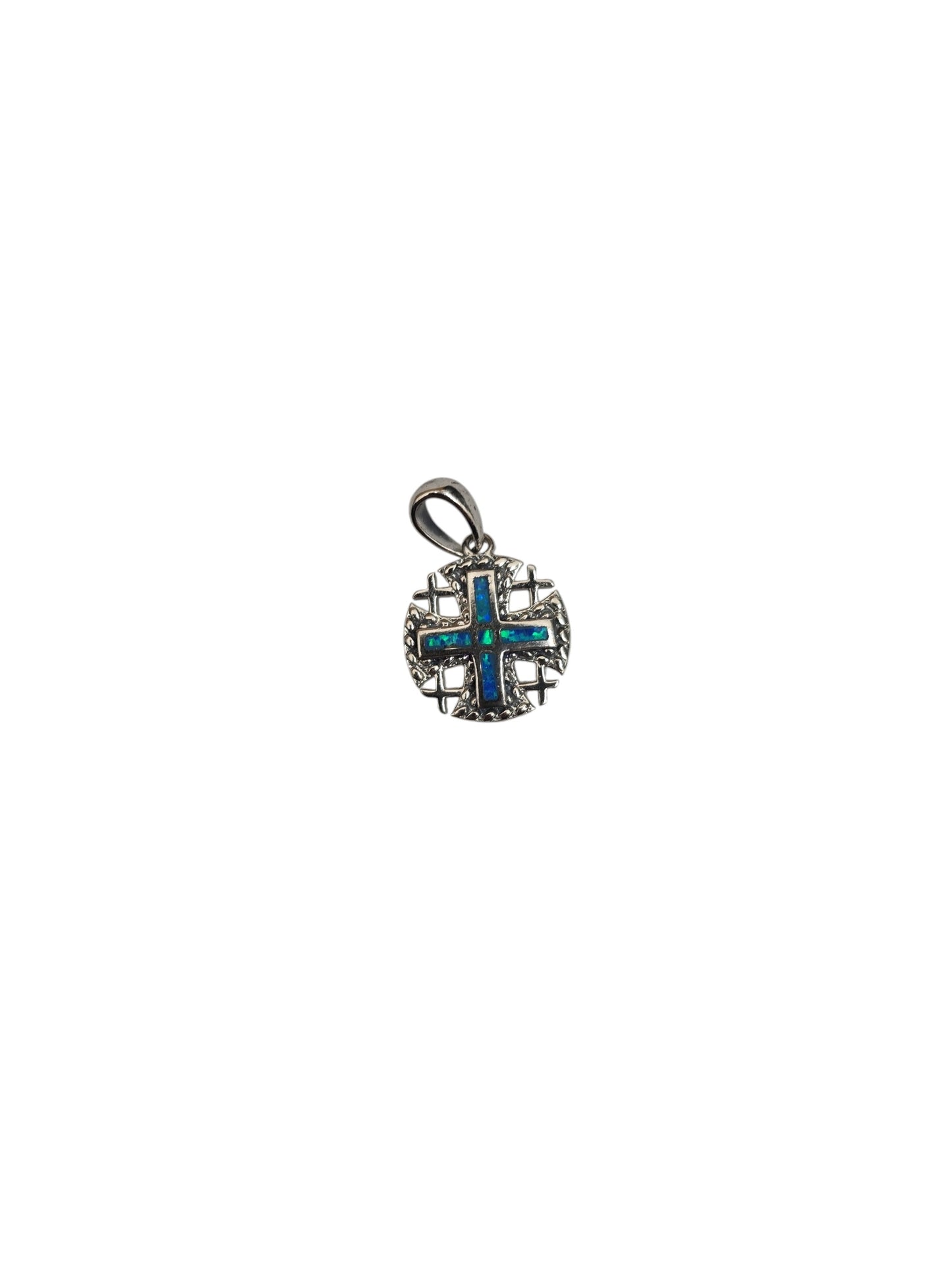 Silver Opal Jerusalem Cross Shield Pendant