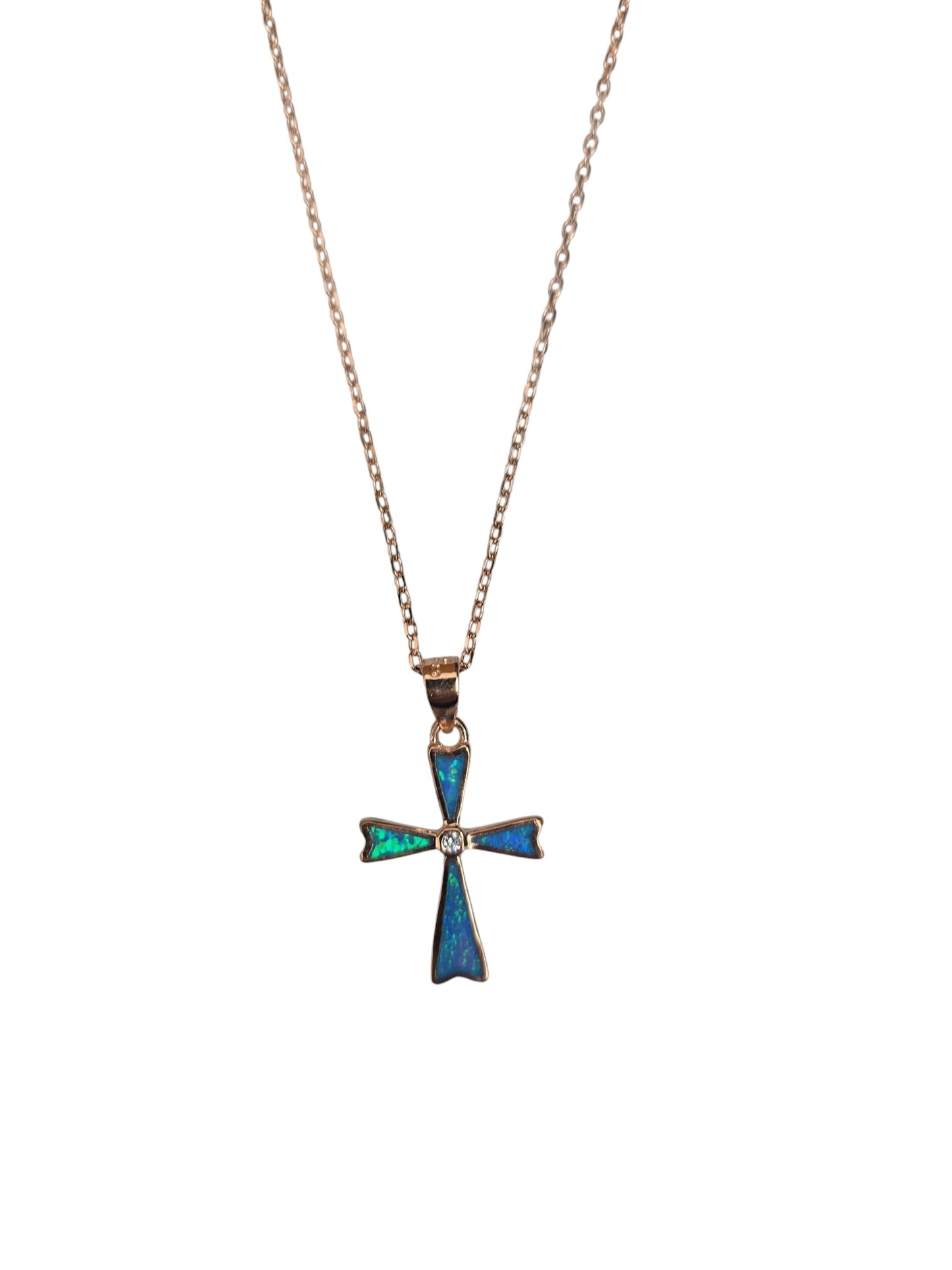 Gold Blue Opal Cross Necklace
