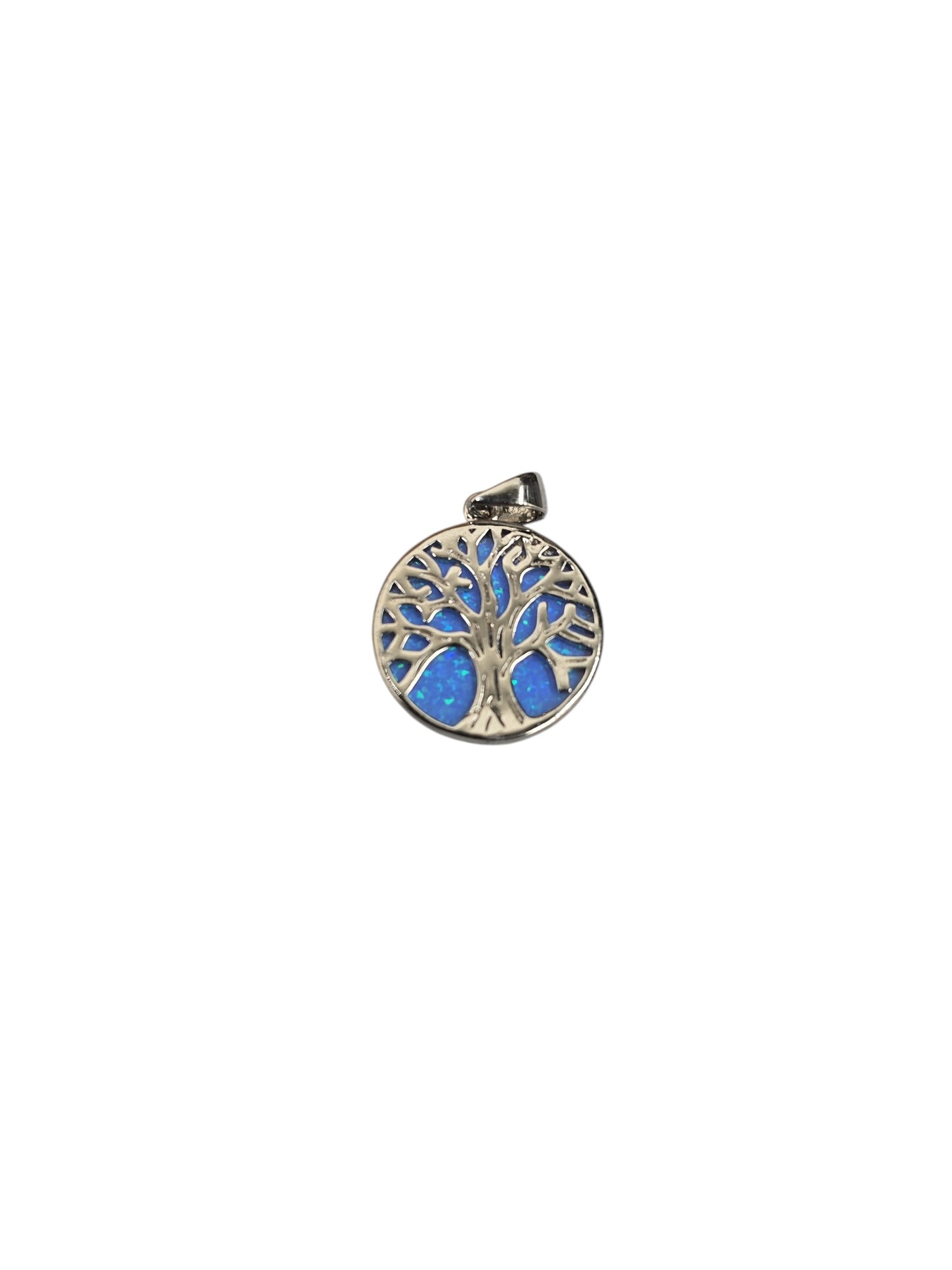 Silver Plated Blue Opal Tree of Life Pendant Necklace