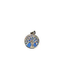 Silver Plated Blue Opal Tree of Life Pendant Necklace