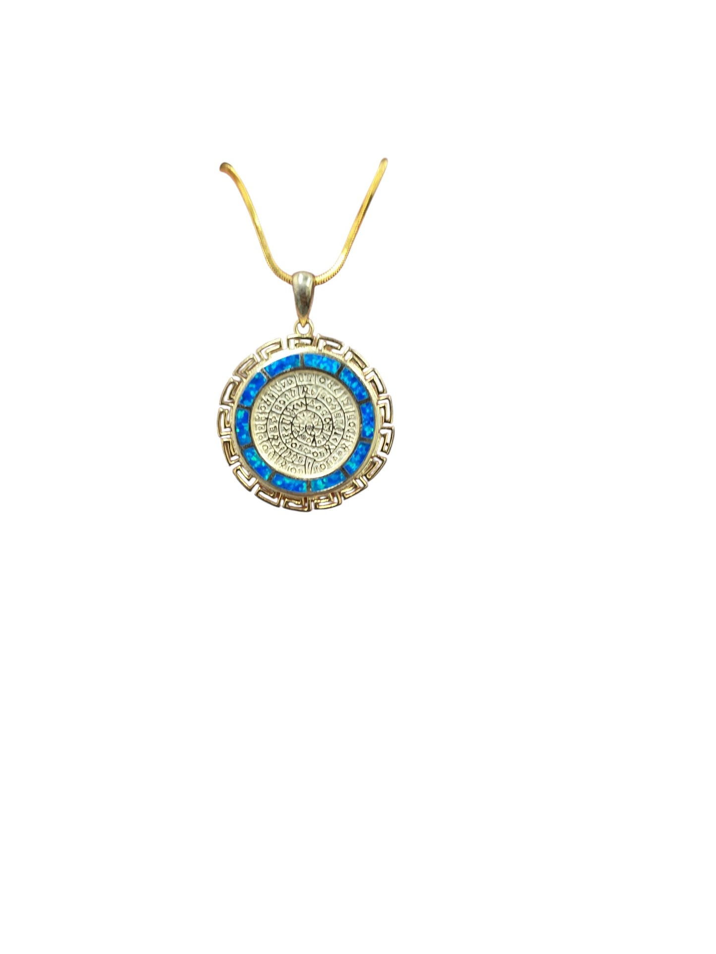 Gold Blue Opal Symbol Disc Necklace