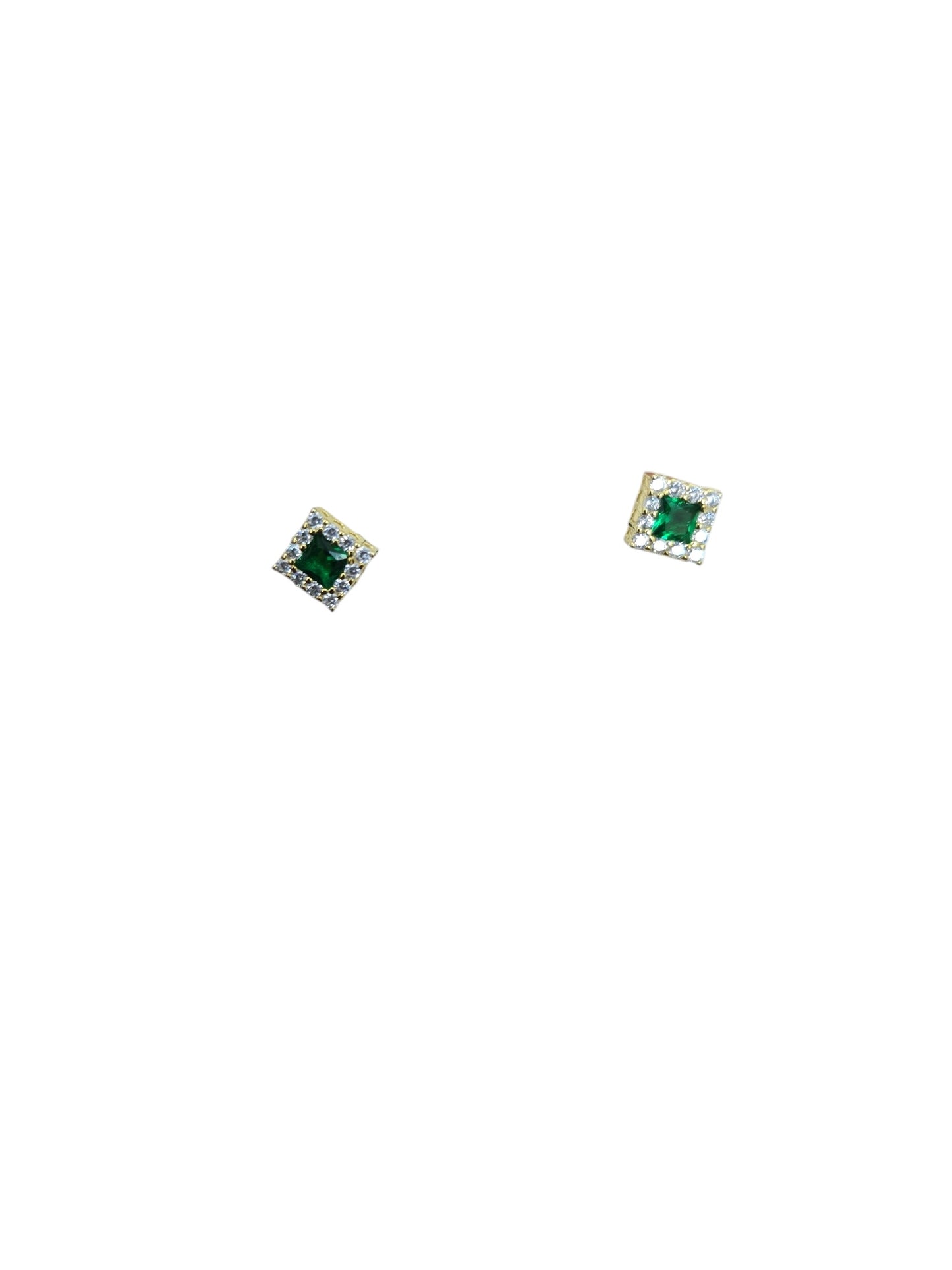 Green Square Crystal Stud Earrings
