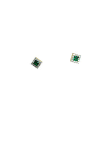 Green Square Crystal Stud Earrings