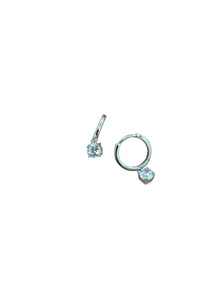 Silver Diamond Drop Hoop Earrings
