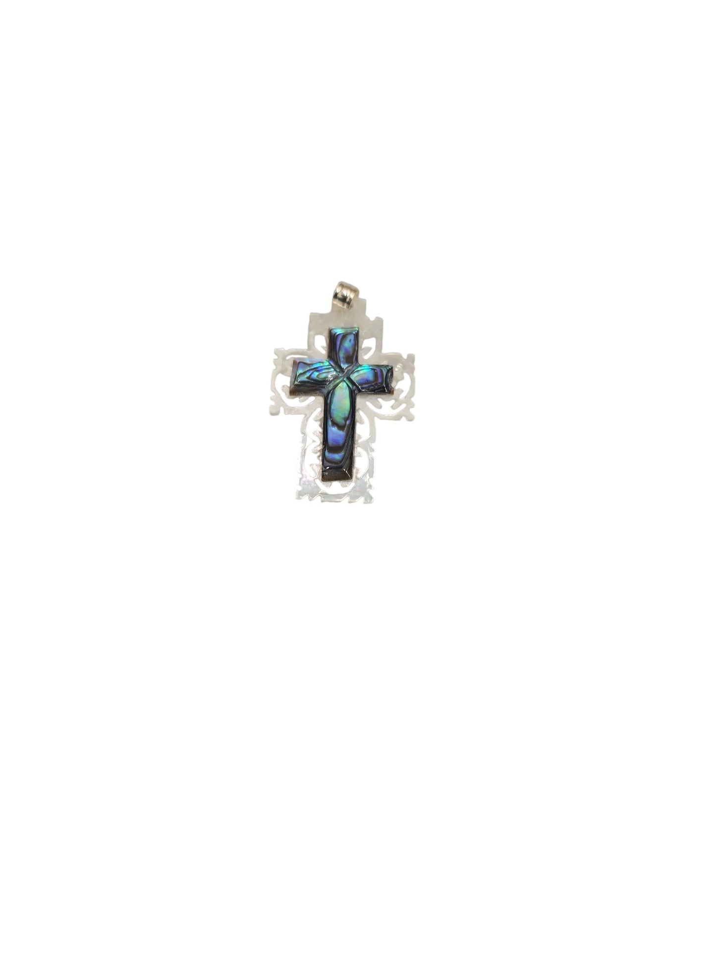Abalone and Mother of Pearl Cross Pendant Necklace