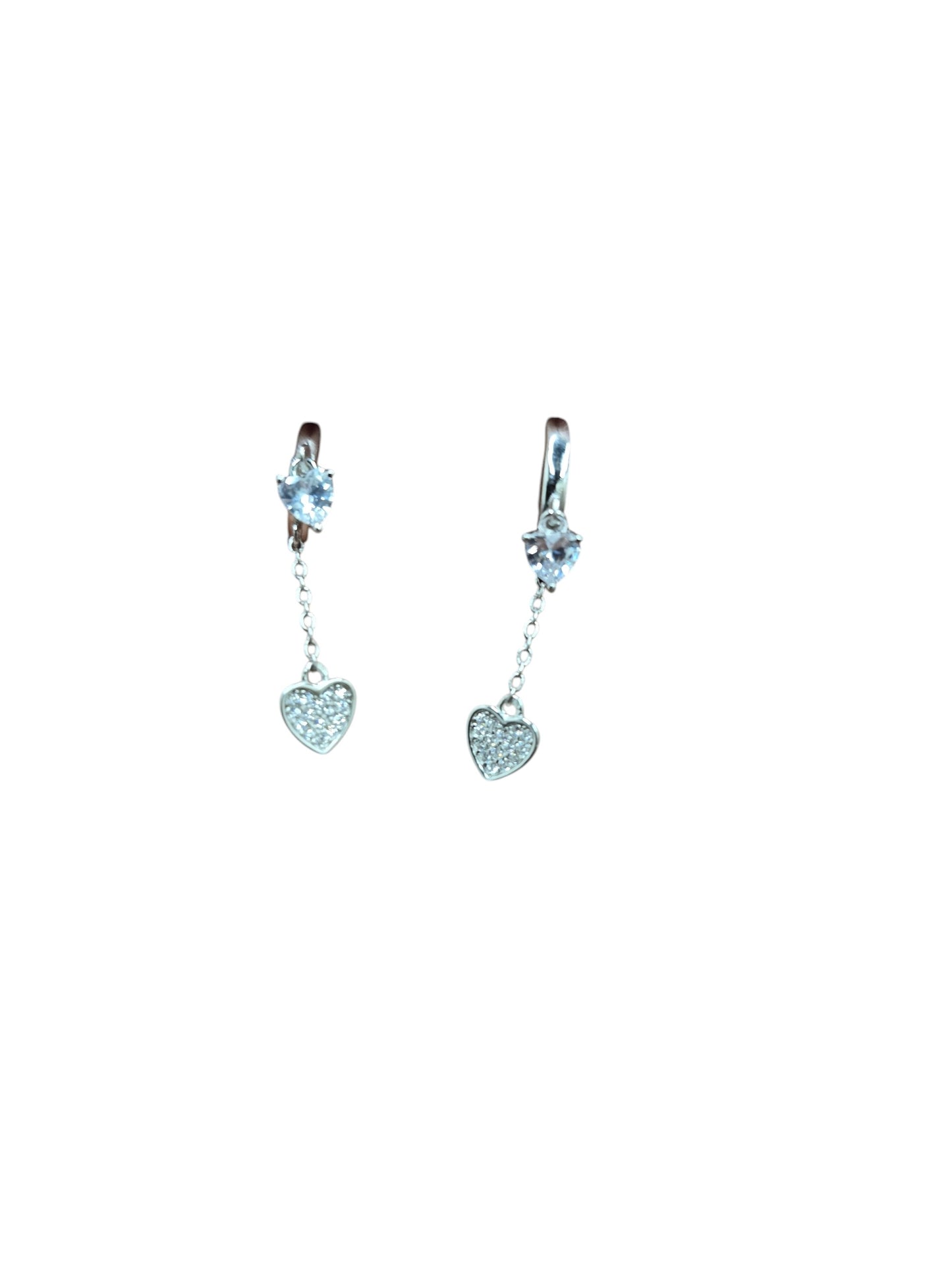 Silver Heart Chain Drop Earrings