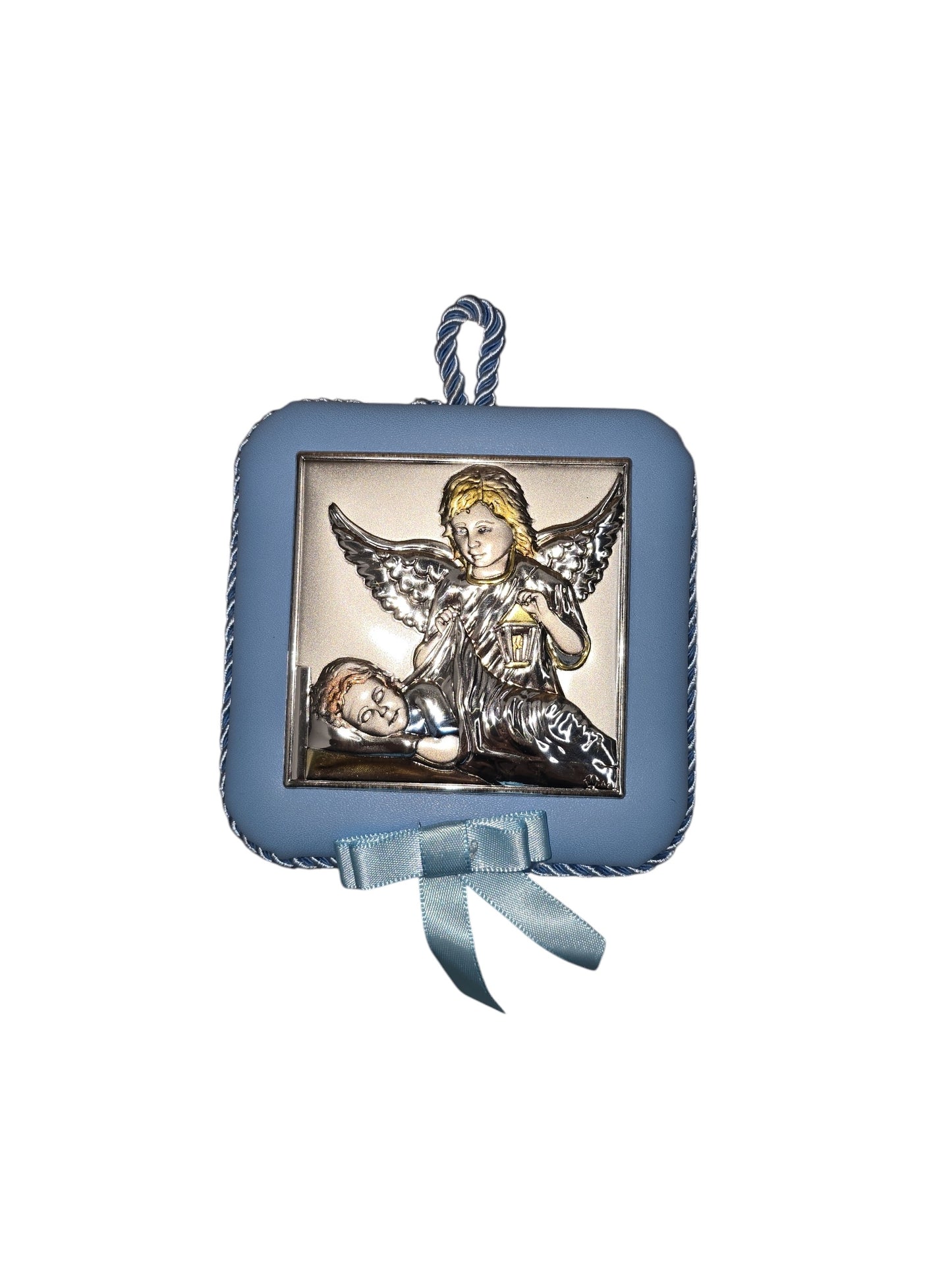 Musical Baptism Guardian Angel Icon – Silver Plated Cradle Hanging (Blue & Pink)