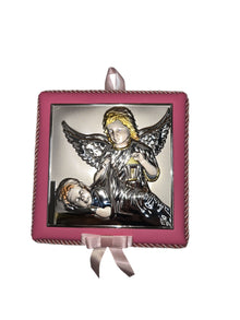 Musical Baptism Guardian Angel Icon – Silver Plated Cradle Hanging (Blue & Pink)