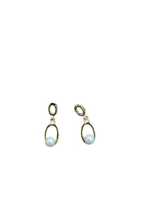 Gold Oval Pearl Drop Earrings