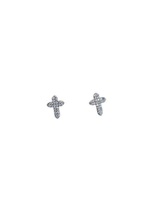 Silver Cross Crystal Stud Earrings