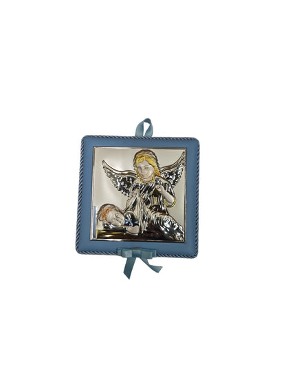 Musical Baptism Guardian Angel Icon – Silver Plated Cradle Hanging (Blue & Pink)