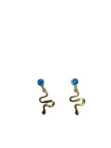 Gold Opal Snake Earrings