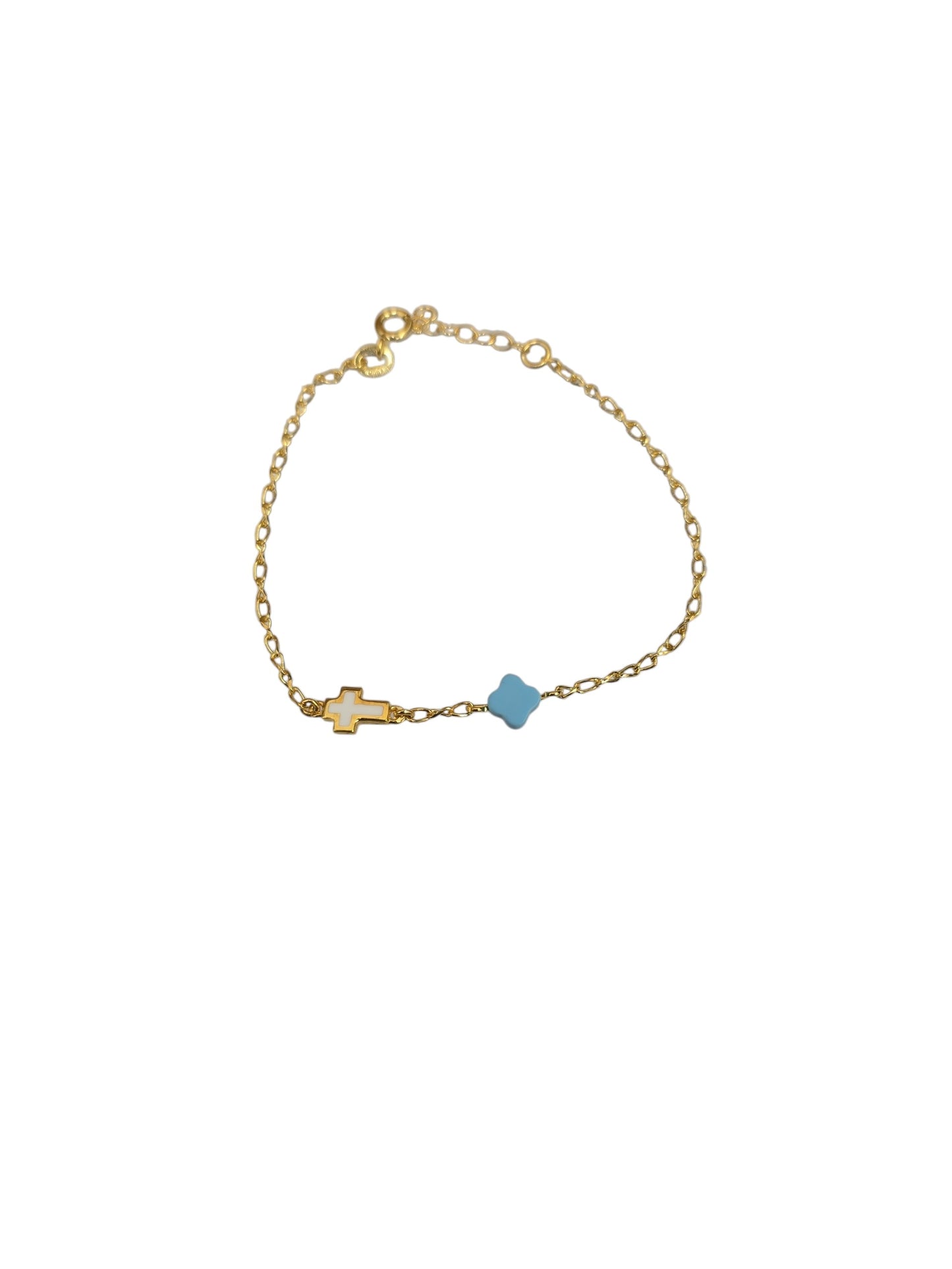Silver Plated Cross & Blue Clover Bracelet