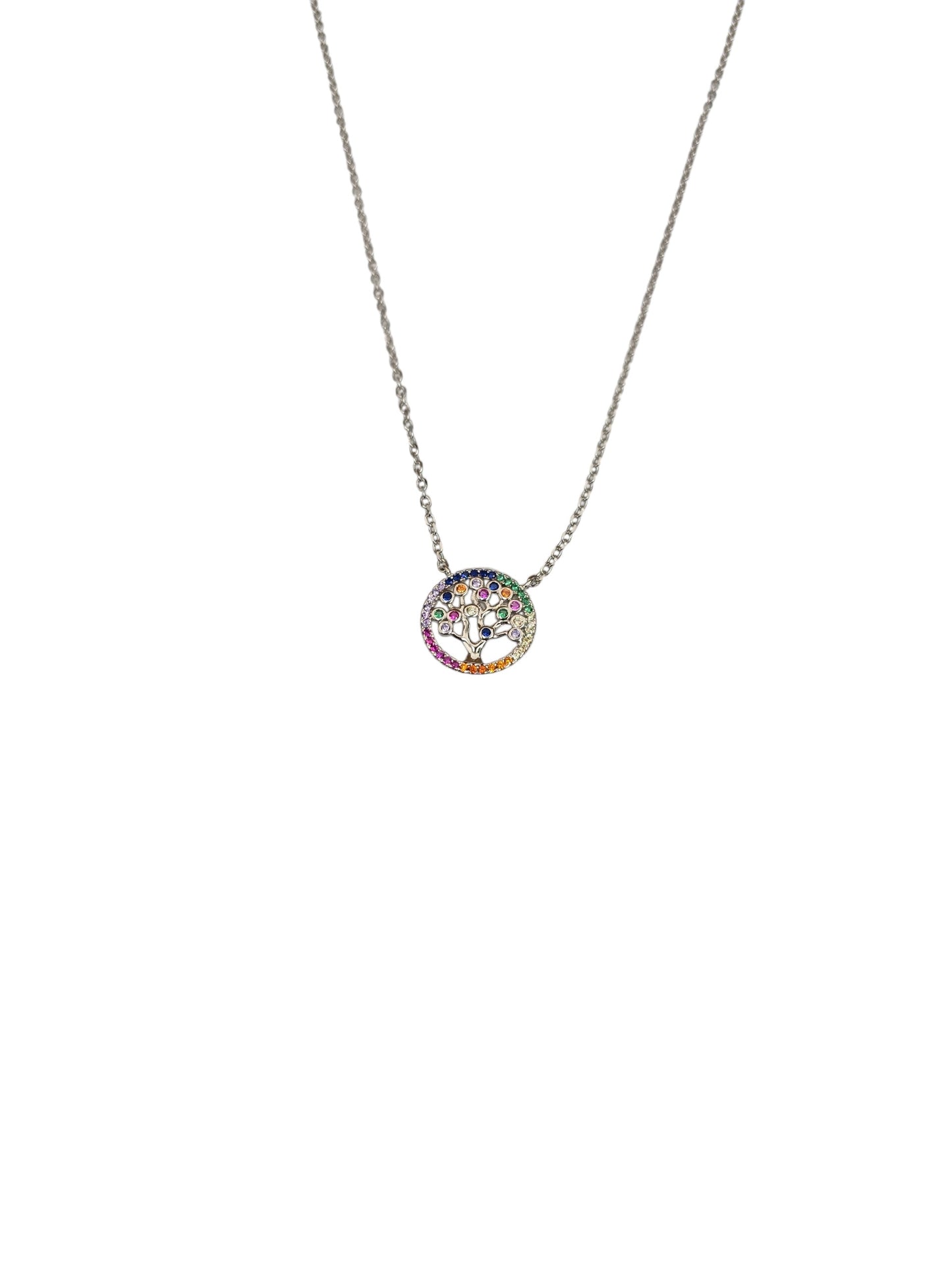 Silver Plated Multicolor Tree of Life Necklace