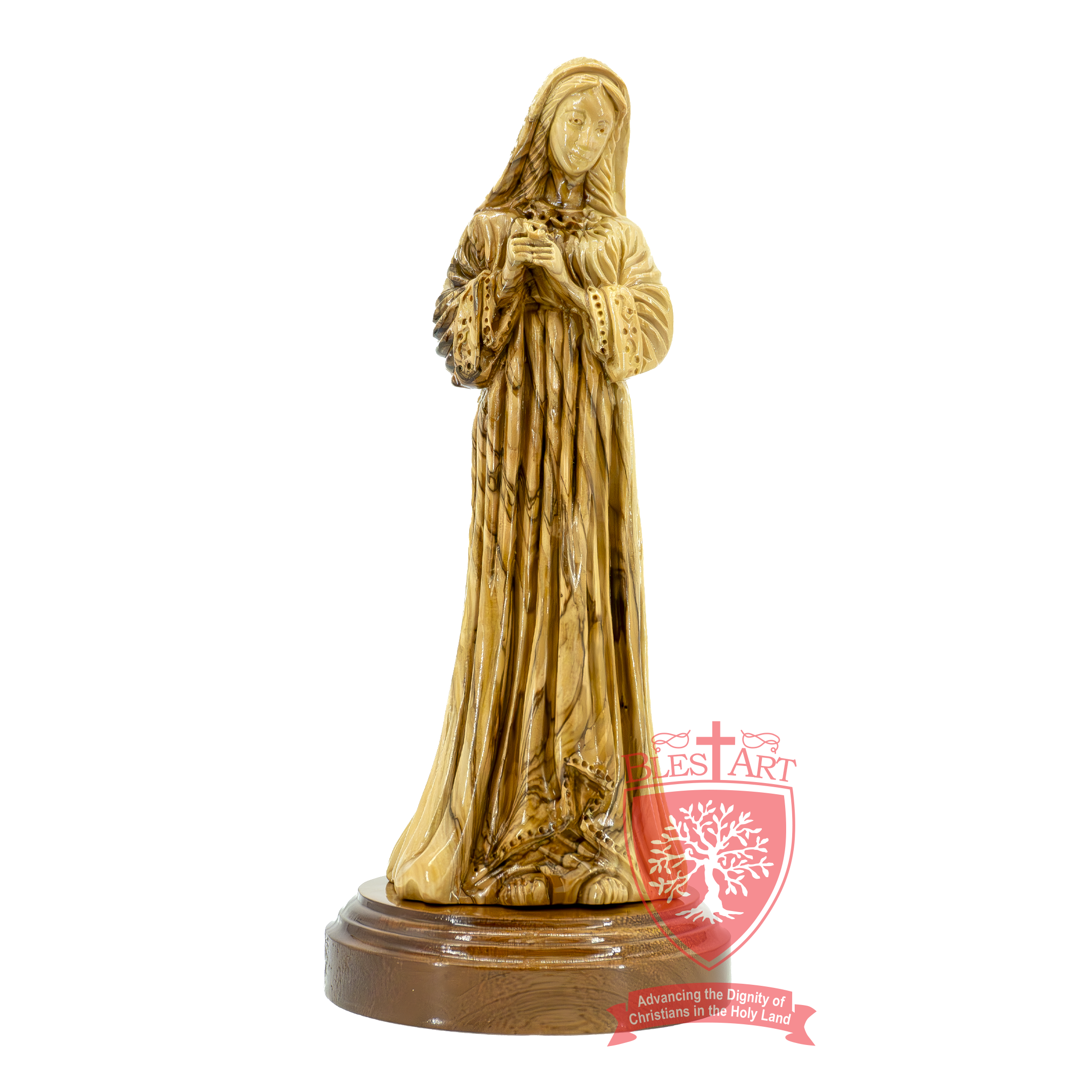 Mary with Flower, Olive Wood Statue - A Divine Keepsake from the Holy Land