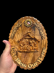 God Bless Our Home – Oval Olive Wood Nativity Plaque