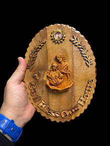 God Bless Our Home – Holy Family Oval Olive Wood Plaque