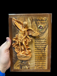 St. Michael the Archangel – Olive Wood Plaque with Prayer & Incense