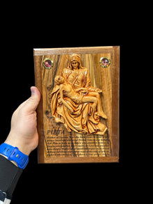 Pietà – Olive Wood Plaque with Prayer, Incense & Holy Land Stones