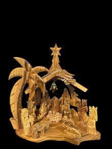 Hand-Carved Olive Wood Nativity Scene with Bell – Made in Bethlehem