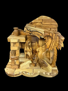 Bethlehem Banner Olive Wood Nativity – Hand-Carved in the Holy Land